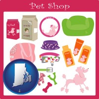 rhode-island map icon and pet shop products