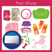 south-dakota map icon and pet shop products