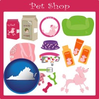 virginia map icon and pet shop products