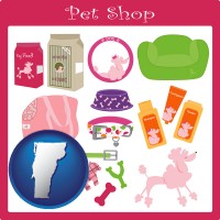 vermont map icon and pet shop products