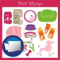 washington map icon and pet shop products