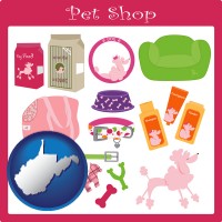 west-virginia map icon and pet shop products