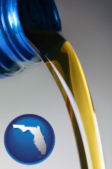 florida map icon and motor oil being poured from a container