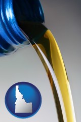 idaho map icon and motor oil being poured from a container