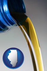 illinois map icon and motor oil being poured from a container