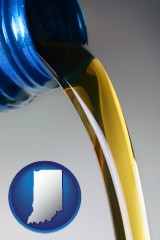 indiana map icon and motor oil being poured from a container