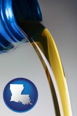 louisiana map icon and motor oil being poured from a container