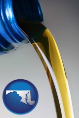 maryland map icon and motor oil being poured from a container