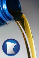 minnesota motor oil being poured from a container