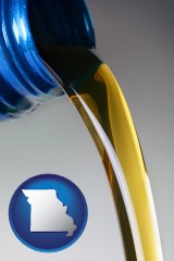 missouri map icon and motor oil being poured from a container