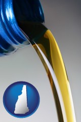 new-hampshire map icon and motor oil being poured from a container