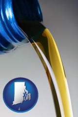 rhode-island map icon and motor oil being poured from a container