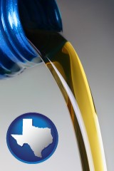 texas motor oil being poured from a container