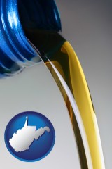 west-virginia map icon and motor oil being poured from a container
