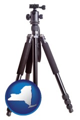 new-york map icon and a camera tripod