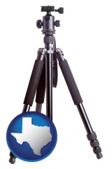 tx map icon and a camera tripod
