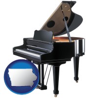 iowa map icon and a grand piano