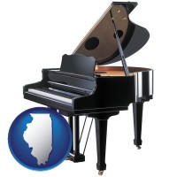 illinois map icon and a grand piano