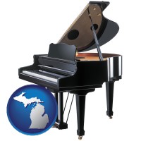 michigan map icon and a grand piano