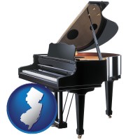 new-jersey map icon and a grand piano