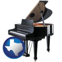 texas map icon and a grand piano