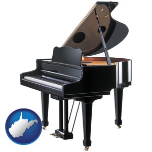 a grand piano - with West Virginia icon