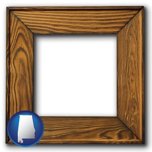a wooden picture frame - with Alabama icon