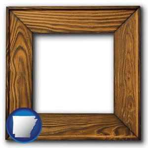 a wooden picture frame - with Arkansas icon