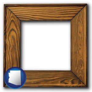 a wooden picture frame - with Arizona icon