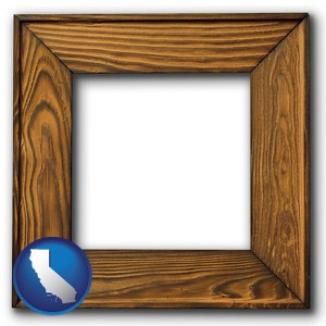 a wooden picture frame - with California icon