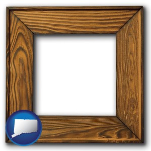a wooden picture frame - with Connecticut icon