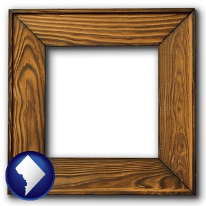 a wooden picture frame - with Washington, DC icon