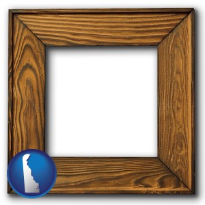 a wooden picture frame - with Delaware icon