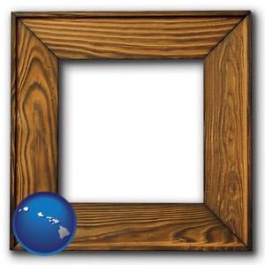 a wooden picture frame - with Hawaii icon