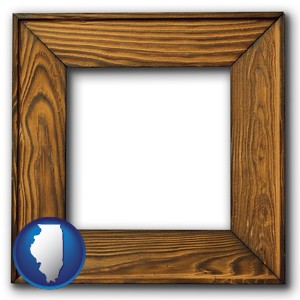 a wooden picture frame - with Illinois icon