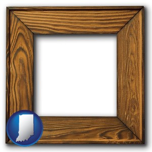 a wooden picture frame - with Indiana icon