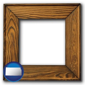 a wooden picture frame - with Kansas icon