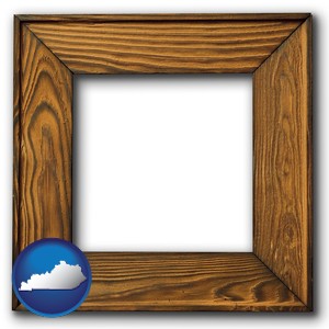 a wooden picture frame - with Kentucky icon