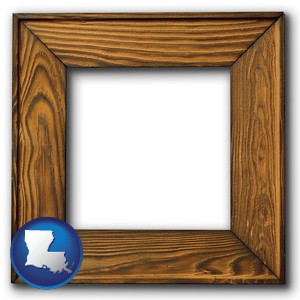 a wooden picture frame - with Louisiana icon