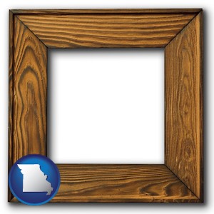 a wooden picture frame - with Missouri icon