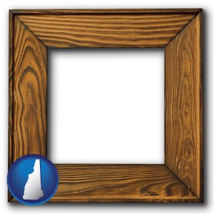 a wooden picture frame - with New Hampshire icon