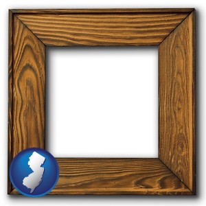 a wooden picture frame - with New Jersey icon