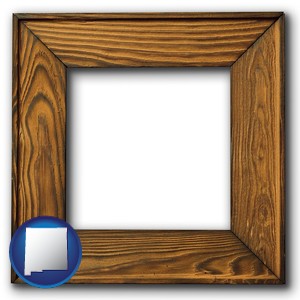 a wooden picture frame - with New Mexico icon