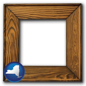 a wooden picture frame - with New York icon
