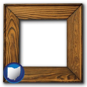 a wooden picture frame - with Ohio icon