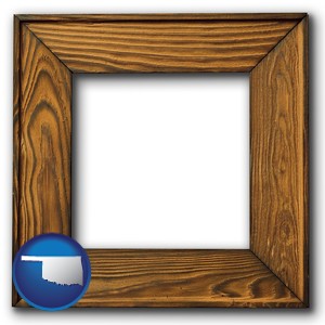 a wooden picture frame - with Oklahoma icon