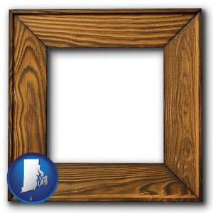 a wooden picture frame - with Rhode Island icon