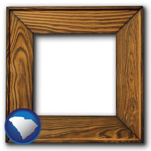 a wooden picture frame - with South Carolina icon