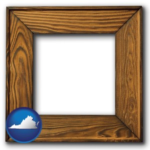 a wooden picture frame - with Virginia icon