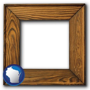 a wooden picture frame - with Wisconsin icon